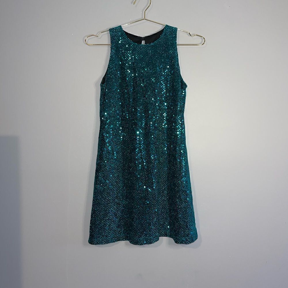 VTG All That Jazz Sequin Turquoise Sleeveless Dance Dress | SZ 5/6/Small